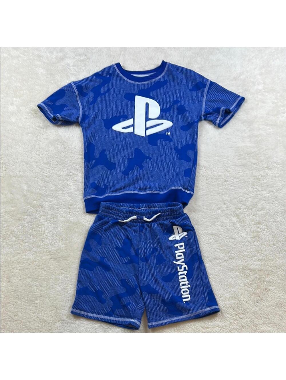 PlayStation Boys Blue Camo Shirt & Shorts 2 Piece Matching Set Size 7